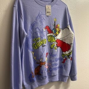 Grinch Holiday Crewneck Sweater - Purple. It's left for an S and M
